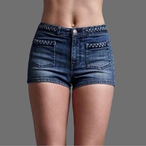 House of Harlow 1960 High Rise Braided Denim Shorts Size 28